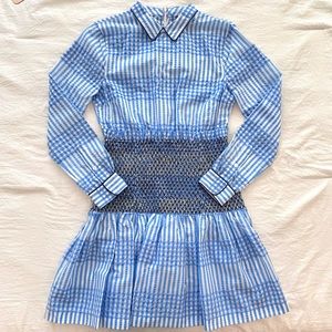 GANNI blue gingham smocked dress